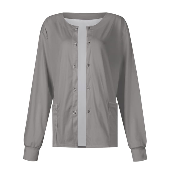CIENVNSTG Jackets for Women Button Down Front Long Sleeve Nurse Uniforms Button Down Nursing Shirt Soft Fabric Gray XL