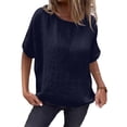 thumbnail image 1 of CIENVNSTG Linen Shirts for Women Loose Fit Crew Neck Short Sleeve Tops Plus Size Lightweight Pullover Top Casual Dressy Blouse Dark Blue S, 1 of 4