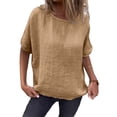 thumbnail image 1 of CIENVNSTG Linen Shirts for Women Loose Fit Crew Neck Short Sleeve Tops Plus Size Lightweight Pullover Top Casual Dressy Blouse Earthy Yellow S, 1 of 4