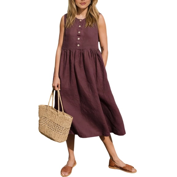 CIENVNSTG Long Dresses for Women Formal Round-Neck Camisole Party Dress Brown M
