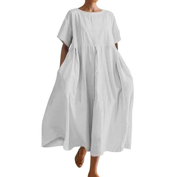 CIENVNSTG Maxi Dress for Women Solided Color Classic Breathable Summer Dress Flowy Eye-Catching Beach Dress
