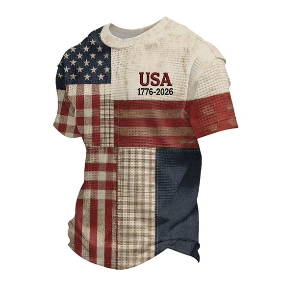 CIENVNSTG Men's 250th Anniversary Patriotic T-Shirt Patchwork USA Flag Print Casual Tee Red M