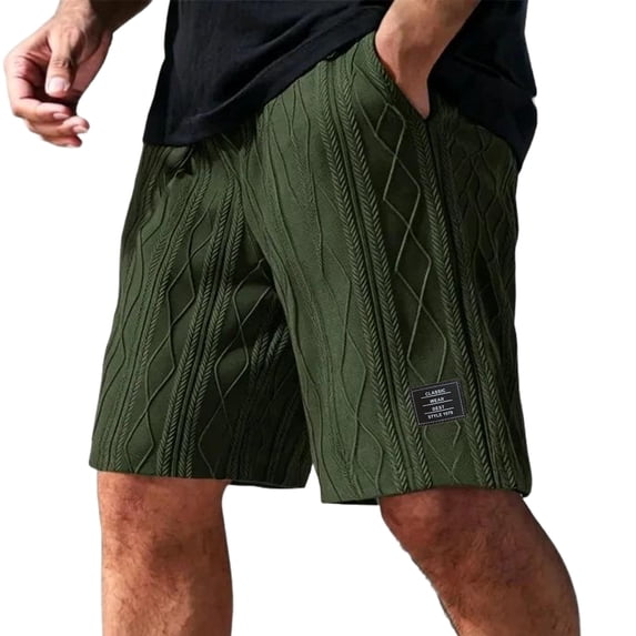 CIENVNSTG Men's Cable Knit Sports Shorts Summer Breathable Thin Drawstring Elastic Waist Straight Leg Running Casual Shorts with Pockets Green L