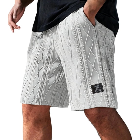 CIENVNSTG Men's Cable Knit Sports Shorts Summer Breathable Thin Drawstring Elastic Waist Straight Leg Running Casual Shorts with Pockets White XL