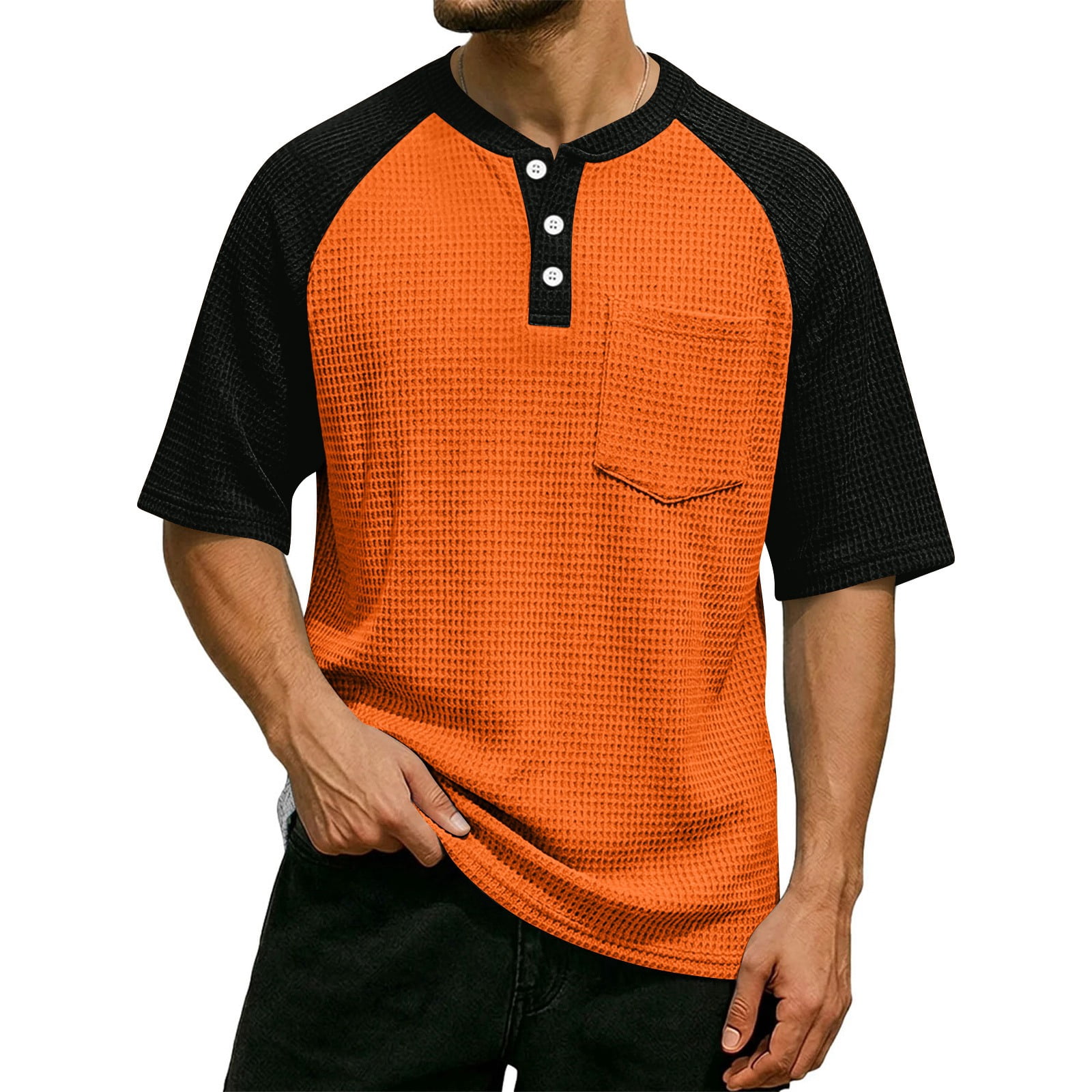 Raglan SS Button Up Color Block Top