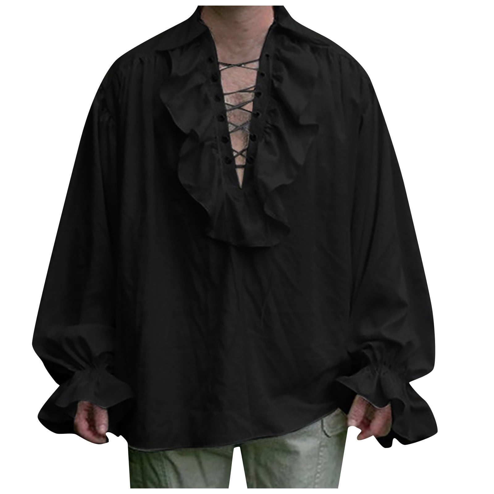 Historial Ruffle Trim CIENVNSTG Men's Gothic Ruffle Trim Tops Vintage Steampunk Pirate Shirt ...