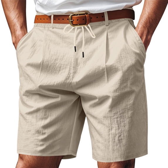 CIENVNSTG Men's Linen-Textured Quick-Dry Shorts Drawstring Waist Breathable Beach & Casual Shorts Khaki 3XL