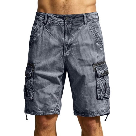 CIENVNSTG Men's Multi-Pocket Washed Cotton Cargo Shorts, Loose Fit Knee-Length Casual Shorts with Drawstring Hem Blue M