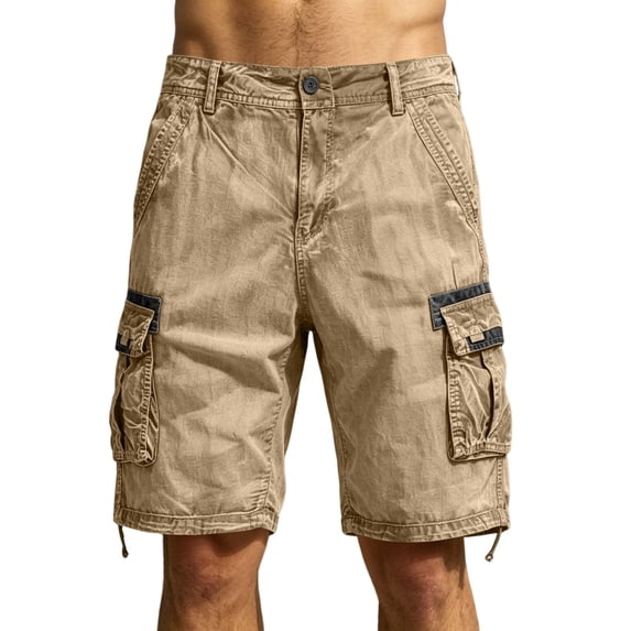 CIENVNSTG Men's Multi-Pocket Washed Cotton Cargo Shorts, Loose Fit Knee-Length Casual Shorts with Drawstring Hem Brown 2XL