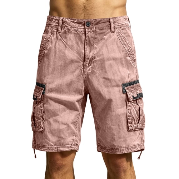 CIENVNSTG Men's Multi-Pocket Washed Cotton Cargo Shorts, Loose Fit Knee-Length Casual Shorts with Drawstring Hem Red S