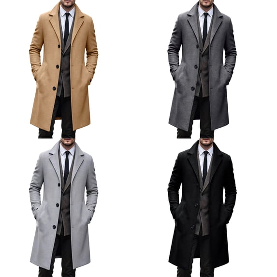 CIENVNSTG Men's Single Breasted Wool Blend Coat Casual Notched Lapel Mid-Length Trench Coat Slim Fit Business Work Overcoat For Wedding, Office Daily Commute Green L