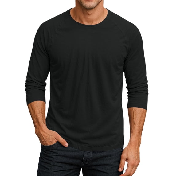 CIENVNSTG Men's Solid Color 3/4 Sleeve Tees-Classic Crew Neck Loose Fit Baseball T-Shirts Black S