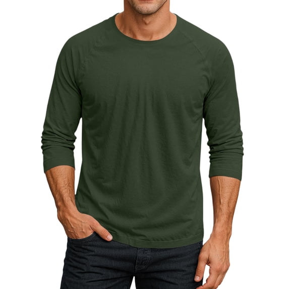 CIENVNSTG Men's Solid Color 3/4 Sleeve Tees-Classic Crew Neck Loose Fit Baseball T-Shirts Dark Green XL