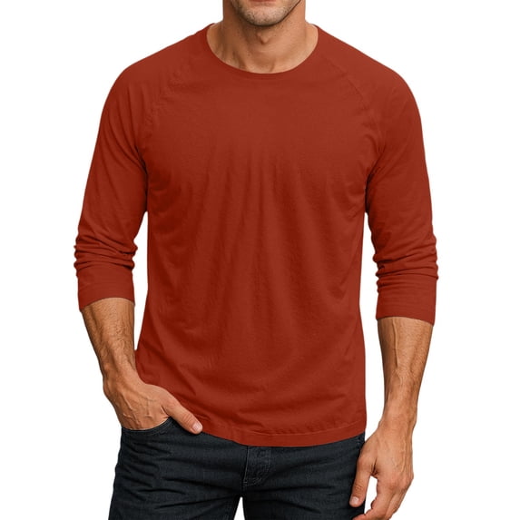 CIENVNSTG Men's Solid Color 3/4 Sleeve Tees-Classic Crew Neck Loose Fit Baseball T-Shirts Red 3XL