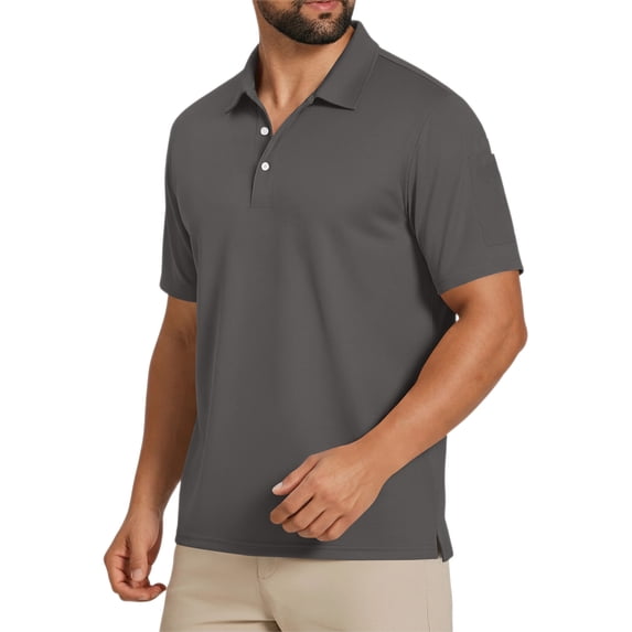 CIENVNSTG Men's T-Shirts Short Sleeve Henley Neck Soft Shirts 3-Button Classic Fit Casual & Business Casual Wear Gray M