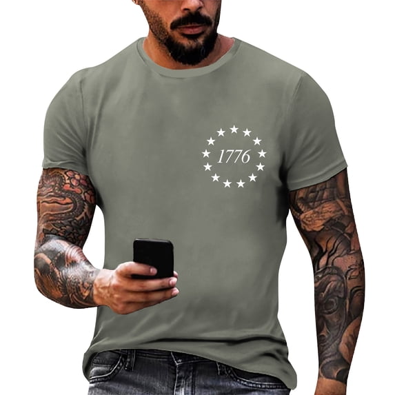 CIENVNSTG Men's USA 250 Anniversary Short Sleeve T-Shirt Vintage 1776 Flag Graphic Crewneck Tops Patriotic Independence Day Tees for Long Time Wearing And Activities Gray L