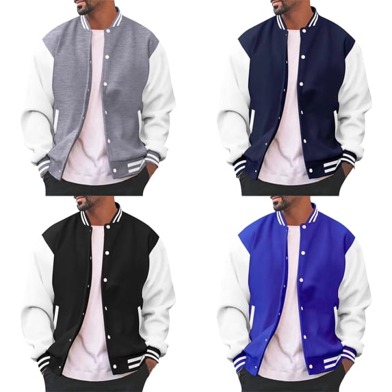 CIENVNSTG Men's Varsity Baseball Jacket Loose‑Fit Snap‑Button Long Sleeve Cotton Blend Letterman Jackets College Varsity Cardigan Jackets Black L