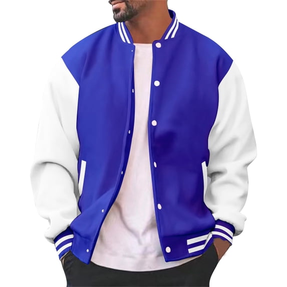 CIENVNSTG Men's Varsity Baseball Jacket Loose‑Fit Snap‑Button Long Sleeve Cotton Blend Letterman Jackets College Varsity Cardigan Jackets Blue M