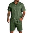 thumbnail image 1 of CIENVNSTG Mens 2 Piece Outfits Summer Track Suits Short Sleeve Button Down Shirt And Elastic Drawstring Pocket Shorts Beach Mens Outfits, 1 of 6