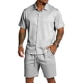 thumbnail image 1 of CIENVNSTG Mens 2 Piece Outfits Summer Track Suits Short Sleeve Button Down Shirt And Elastic Drawstring Pocket Shorts Beach Mens Outfits, 1 of 6