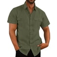 thumbnail image 1 of CIENVNSTG Mens Button Down Shirt Short Sleeve Cotton Linen Tee Solid Fashion Summer Beach Wedding Vacation Shirt with Pockets 3XL, 1 of 4