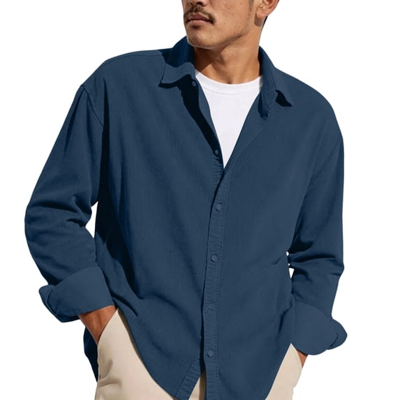 CIENVNSTG Mens Henley Style Corduroy Shirt Long Sleeve Button Down ...