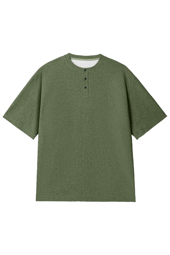 Mens Shirts Short Sleeve Plus Size Button Down Collared Henley Waffle Shirt Summer Lightweight Golf Shirts Soft Lightweight Casual Daily Basic T-Shirts Army Green M