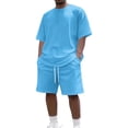 thumbnail image 1 of CIENVNSTG Mens Short Sets 2 Piece Outfits Short Sleeve Crewneck Summer T Shirt And Drawstring Casual Track Shorts Set Blue M, 1 of 4