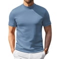 thumbnail image 1 of CIENVNSTG Mens Summer Tops Solid Color Mock Neck Short Sleeve T‑Shirts Lightweight Breathable Slim Fit Basic Casual Tee Tops for Daily Outdoor Street Wear Light Blue M, 1 of 6