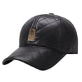 thumbnail image 1 of CIENVNSTG Mens Womens Curved Brim Quilted Faux Leather Ear Flap Baseball Cap Warm Winter Sport Patch Hat Black, 1 of 4