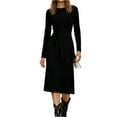 thumbnail image 1 of CIENVNSTG Midi Dresses for Women Formal Suede Retro Western Round Neck Slim Fit Long Sleeved Formal Dresses Black L, 1 of 5