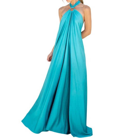 CIENVNSTG Midi Dresses for Women Satin Sexy Evening Dress Solid Blue Elegant Robe Festival Party Dresses Fashion Sleeveless Shift Dress Blue S