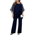 thumbnail image 1 of CIENVNSTG Mother Of The Bride Pant Suits Cold Shoulder Chiffon Ruffle Top And Wide Leg Pants Two Piece Pant Suit Wedding Guest Outfit Blue L, 1 of 6