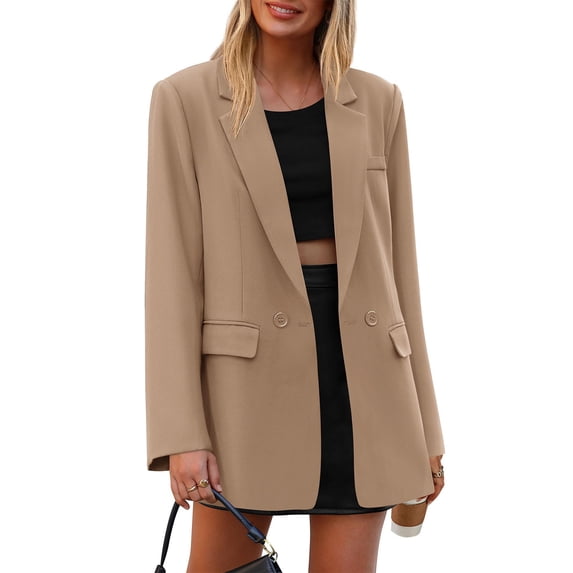 CIENVNSTG Oversized Blazers for Women Business Casual Spring Fall Fashion Long Sleeve Open Front Work Office Suit Jackets Khaki M