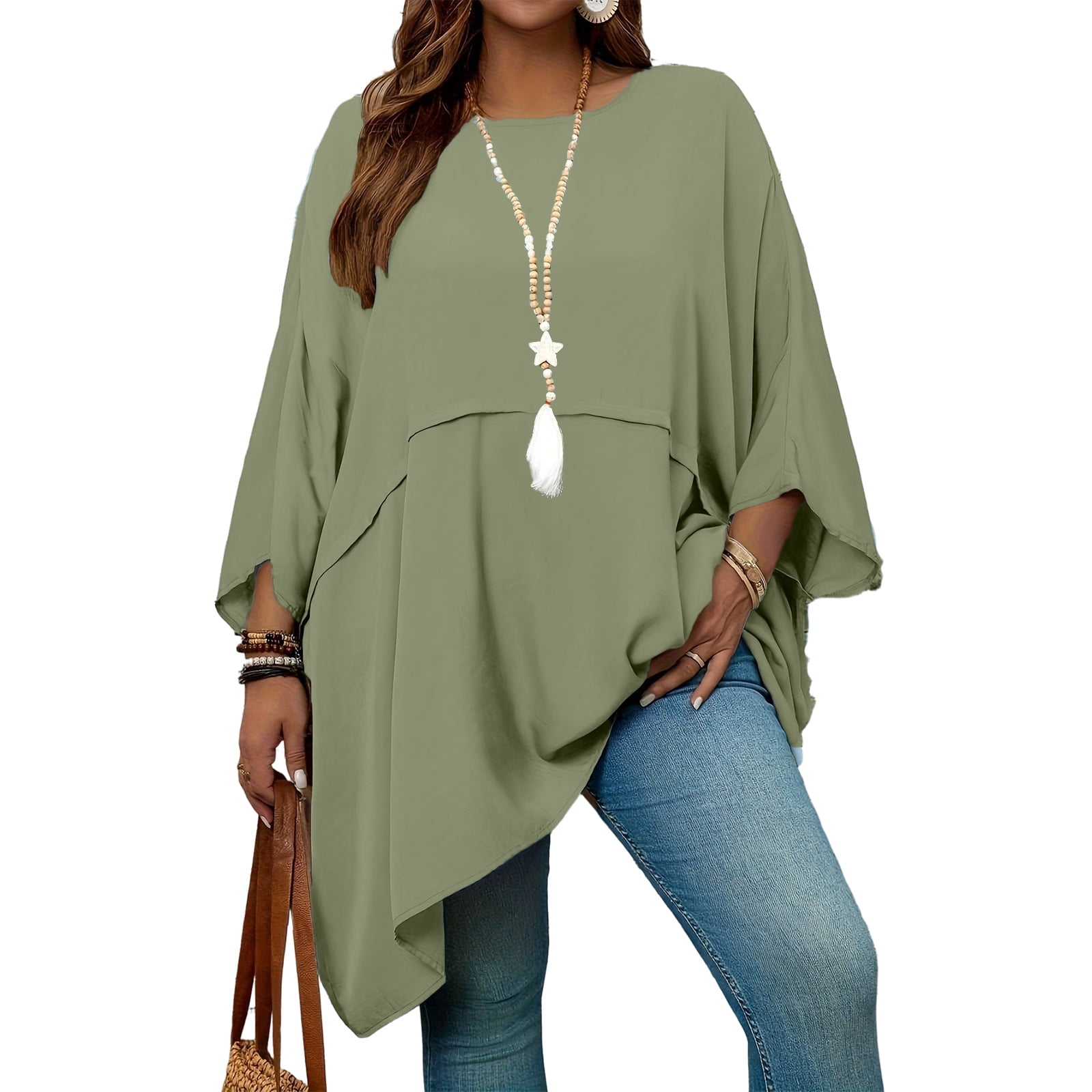 CIENVNSTG Oversized Tee Tops for Women Loose Fit Long Sleeve Crewneck ...