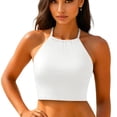 thumbnail image 1 of CIENVNSTG Padded Modest High Neck Halter Cropped Swim Top Womens Bikini Top Comfortable Breathable Bathing Suit for Seaside Vacation and Outdoor Water Activities White XL, 1 of 5