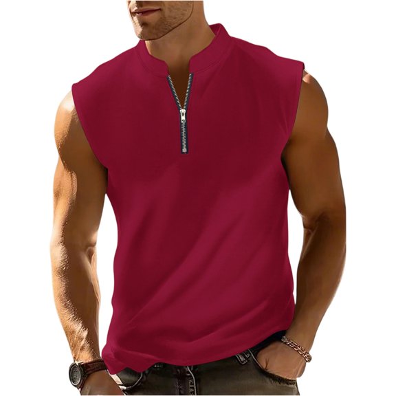 CIENVNSTG Running Shirts for Men Zipper Vest Sleeveless Vest Grunge Tops Red XL