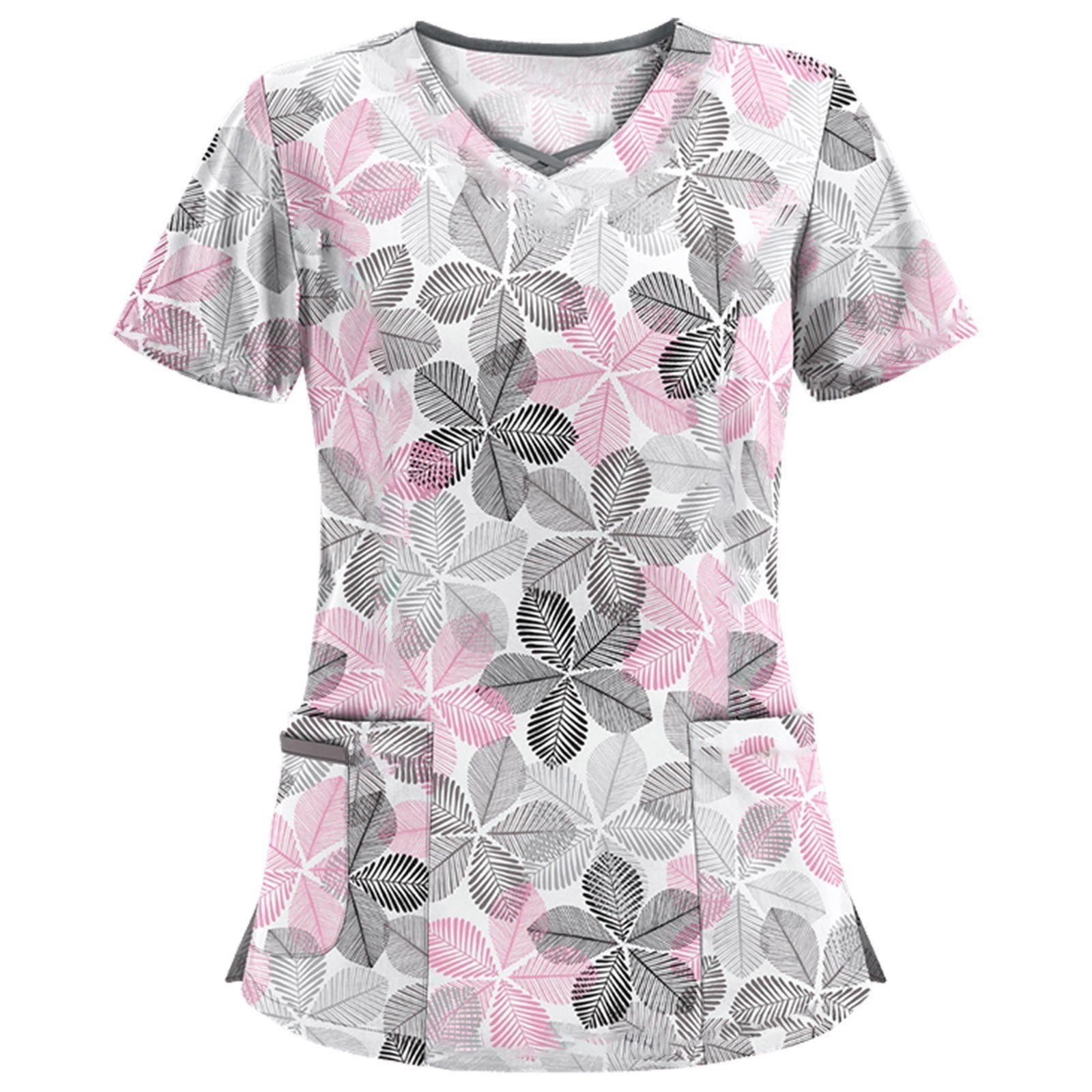 CIENVNSTG Scrub Tops for Women Printed V Neck Short Sleeve Shirts with ...
