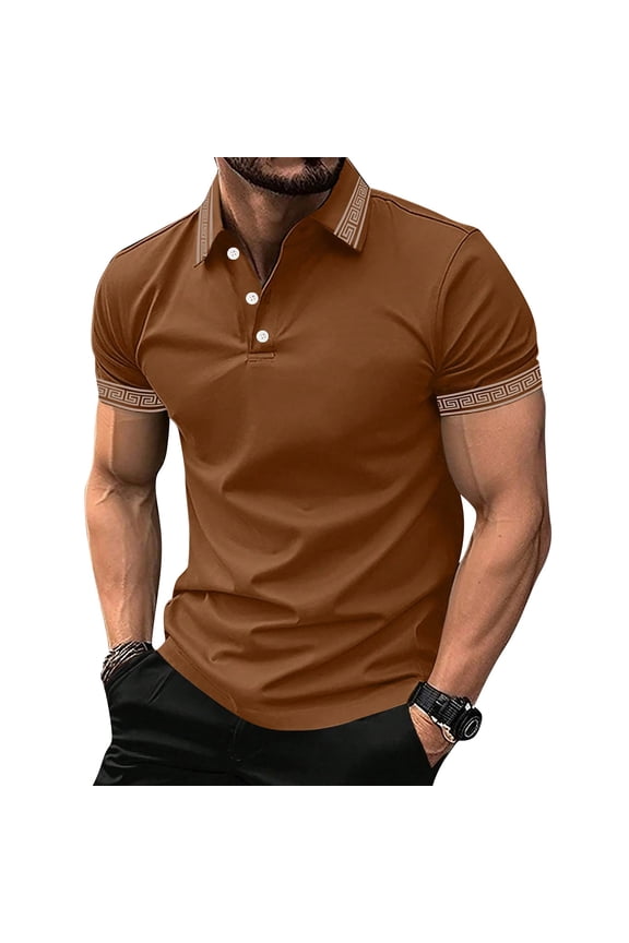 Short Sleeve Lapel Collar 3 Buttons Button Down Henley Polo Shirts for Men Breathable Solid Colors Casual Tops for Summer Golf Daily Wear Light Brown L