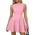 thumbnail image 1 of CIENVNSTG Short Sleeve Mini Dress for Women 2025 Fall Crewneck Knit Pleated A Line Soft Casual Short Party Dresses Pink M, 1 of 4