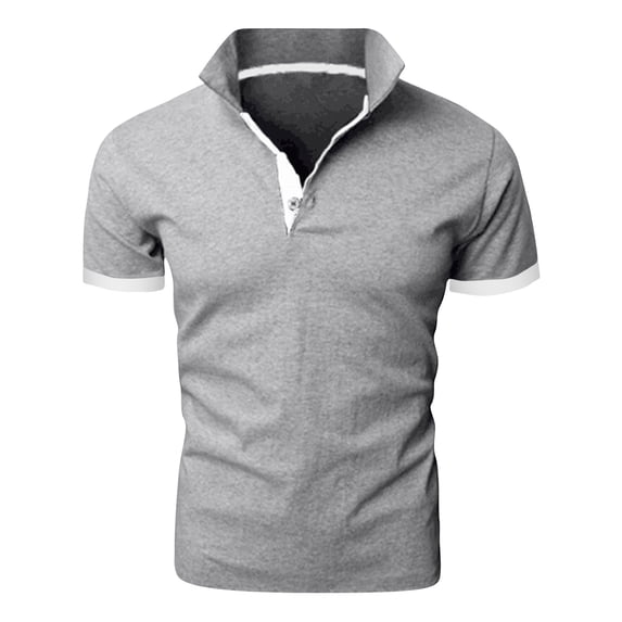 CIENVNSTG Short Sleeve Shirts for Men Casual Slim Fit Fashion Color Block Cotton Shirt Tops Gray 2XL