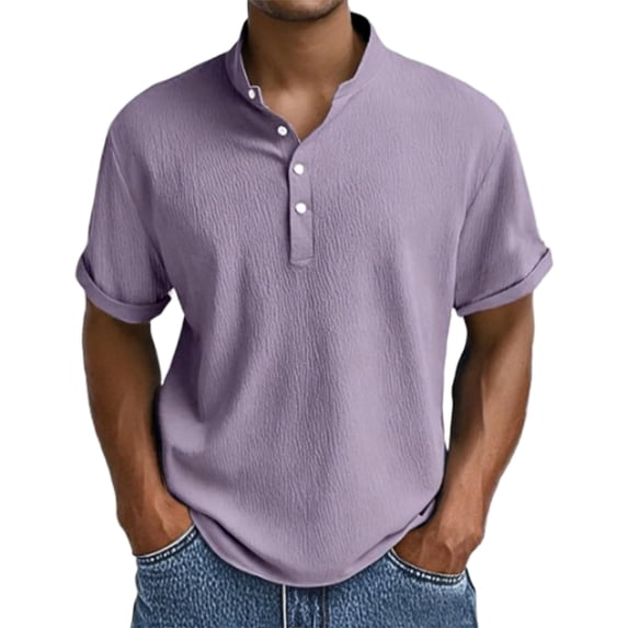 CIENVNSTG Short Sleeve Shirts for Men Henley Casual Outfits Shirt Summer 2026 Novelty Athletic Tops Purple 3XL