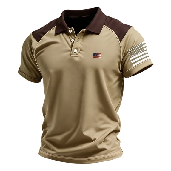 CIENVNSTG Short Sleeve Shirts for Men USA Flag Graphic Stretch Casual Golf T-Shirts Khaki S