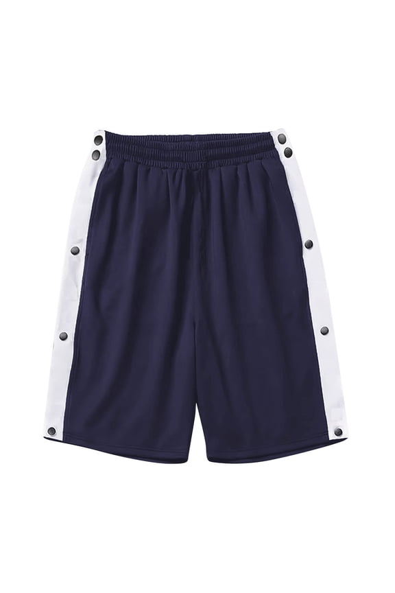 Side Button Fly Shorts for Men Loose Fit Wide Leg Color Blocking Fashion Athletic Bottoms Snap Button Daily Sport Wear Casual Short Pants Navy XXL