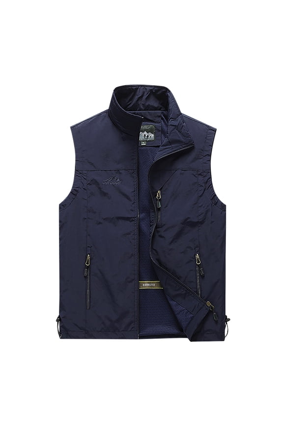 Sleeveless Outdoor Jacket for Men Lightweight Zip Up Golf Windbreaker Hiking Touring Running Work Wear Breathable Performance Soft Fabric Relaxed Fit Navy 2XL