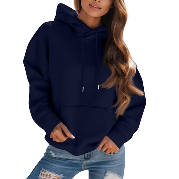 CIENVNSTG Solid Oversized Sweatshirts Hoodies for Women Long Sleeve Pullover with Pocket 2026 Spring Fall Trendy Tops for Daily Commute and Casual Activities Navy M