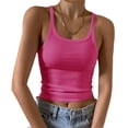 thumbnail image 1 of CIENVNSTG Solid Ribbed Knit Basic Tank Top Shirts for Women Slim Fitting Scoop Neck Sleeveless Design for Summer Everyday Wear And Daily Matching Hot Pink S, 1 of 4
