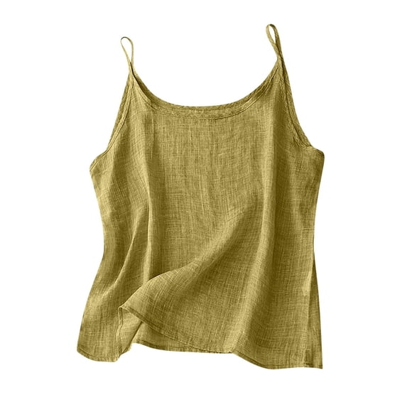 CIENVNSTG Spaghetti Strap Loose Fit Cotton Linen Tank Tops Womens Solid Color Lightweight Sleeveless Camisole for Summer Daily Casual Wear Light Green L