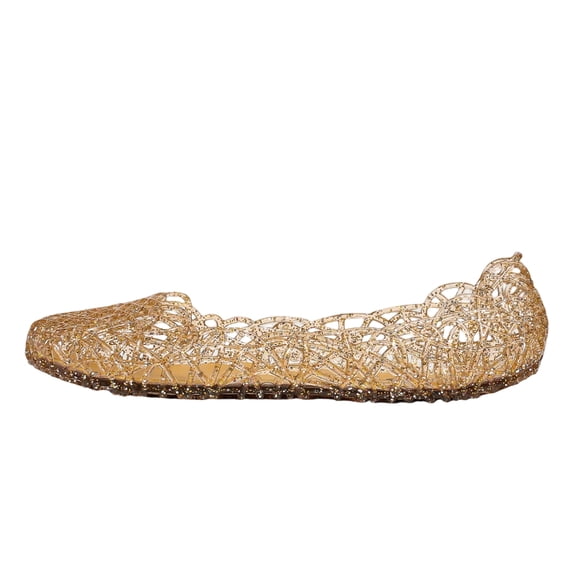 CIENVNSTG Sparkly Sandals For Women Flat Jelly Shoes Slip On Hollow Out Loafers Summer Plastic Breathable Beach Shoes Gold 36