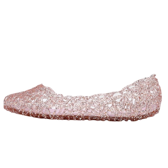 CIENVNSTG Sparkly Sandals For Women Flat Jelly Shoes Slip On Hollow Out Loafers Summer Plastic Breathable Beach Shoes Pink 38